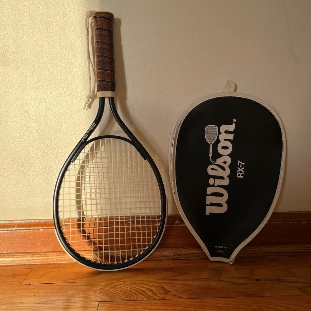 Vintage Wilson RX-7 Tennis Racquet with Original Made in USA Head Cover Black - Picture 2 of 9